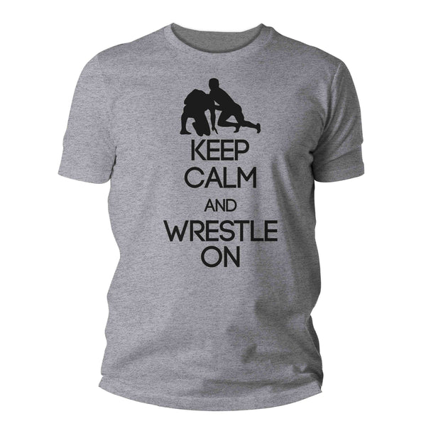 Men's Wrestling Shirt Keep Calm Wrestle On T-Shirt Wrestling T Shirts Wrestler Gift Tee High School Unisex Boys Men-Shirts By Sarah