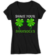 Women's V-Neck Funny St. Patrick's Day Shirt Shake Your Shamrocks T Shirt Clover Lucky 4 Leaf Gift Saint Patricks Irish Green Ladies Woman Tee