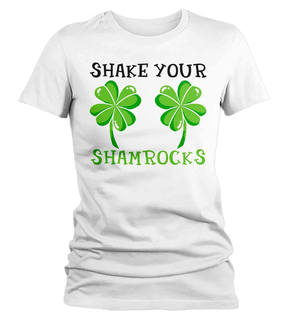 Women's Funny St. Patrick's Day Shirt Shake Your Shamrocks T Shirt Clover Lucky 4 Leaf Gift Saint Patricks Irish Green Ladies Woman Tee-Shirts By Sarah