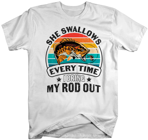 Men's Funny Fishing Shirt Angler T Shirt She Swallows Angler Fisherman Rod Catch Fish Humor TShirt Gift Tee Unisex Man-Shirts By Sarah