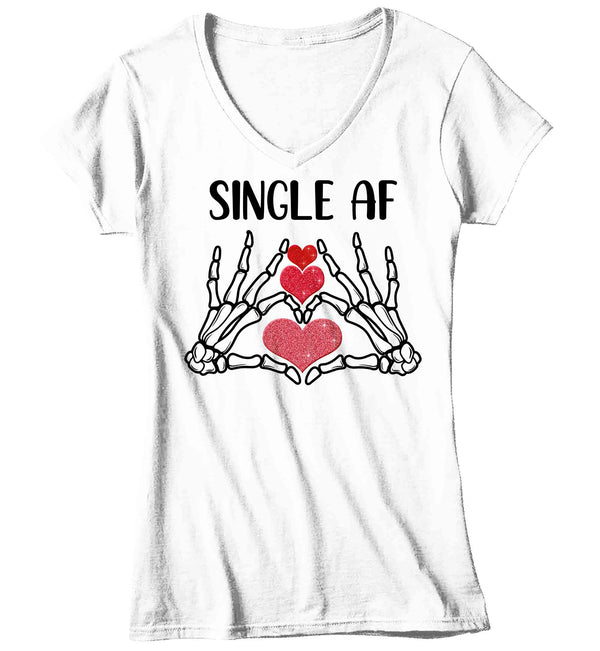 Women's V-Neck Valentine's Day T Shirt Grunge Shirt Single AF Tee Skeleton TShirt Hearts Woman Ladies Graphic Pastel Grunge Clothing Top-Shirts By Sarah