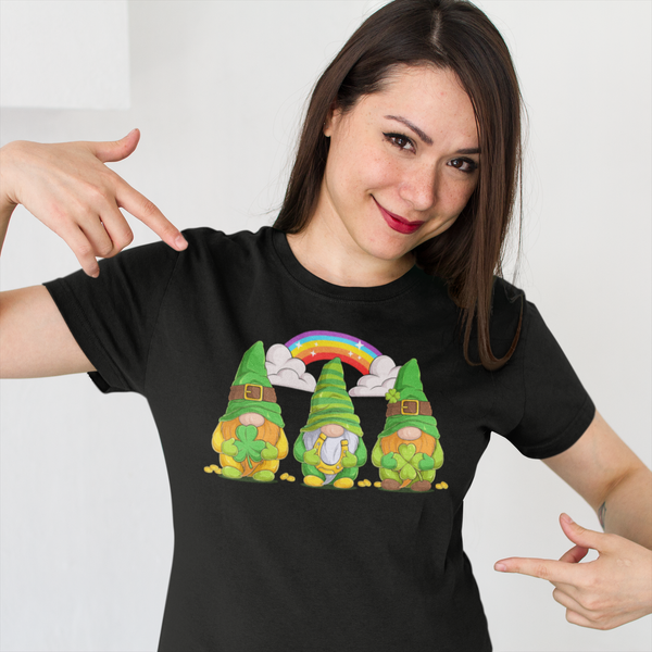 Women's Funny St. Patrick's Day Shirt Gnome T Shirt Rainbow Cute Luck Lucky Gift Saint Patricks Irish Green Ladies Woman Graphic Tee-Shirts By Sarah