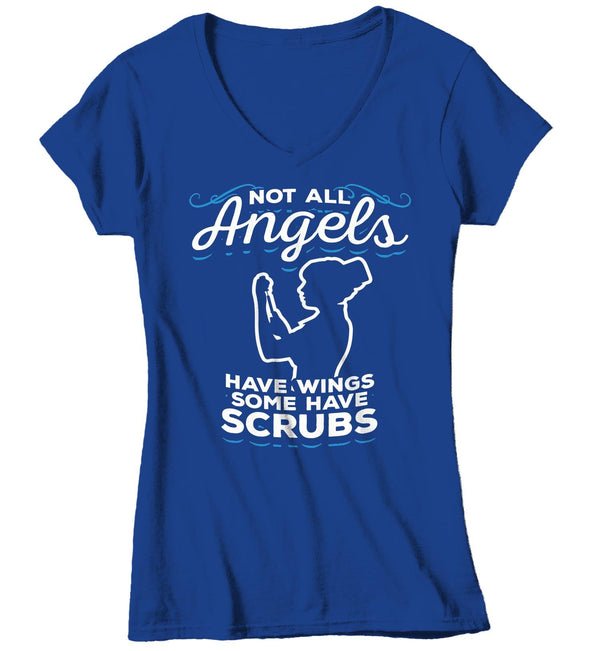 Women's V-Neck Nurse T Shirt Some Angels Wear Scrubs Shirt Nurse Angel Shirt Nurse Gift Idea Nursing Shirts-Shirts By Sarah