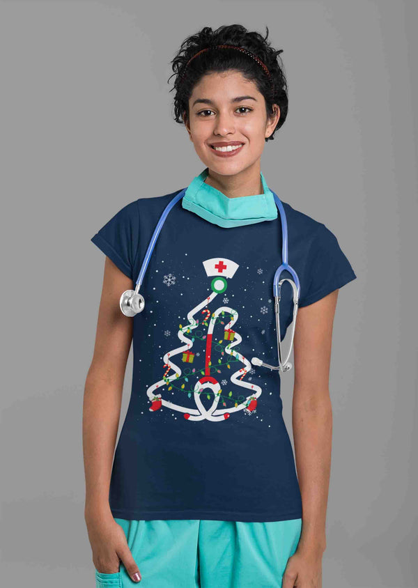 Women's Nurse Christmas T Shirt Cute Christmas Shirts Stethoscope Nurse Shirt Nurses Christmas Shirt-Shirts By Sarah