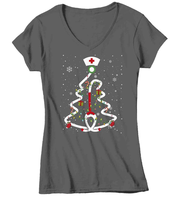 Women's Nurse Christmas T Shirt Christmas Tree Shirts Stethoscope Nurse Shirt Nurses Christmas Shirt-Shirts By Sarah