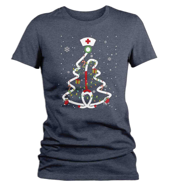 Women's Nurse Christmas T Shirt Christmas Tree Shirts Stethoscope Nurse Shirt Nurses Christmas Shirt-Shirts By Sarah