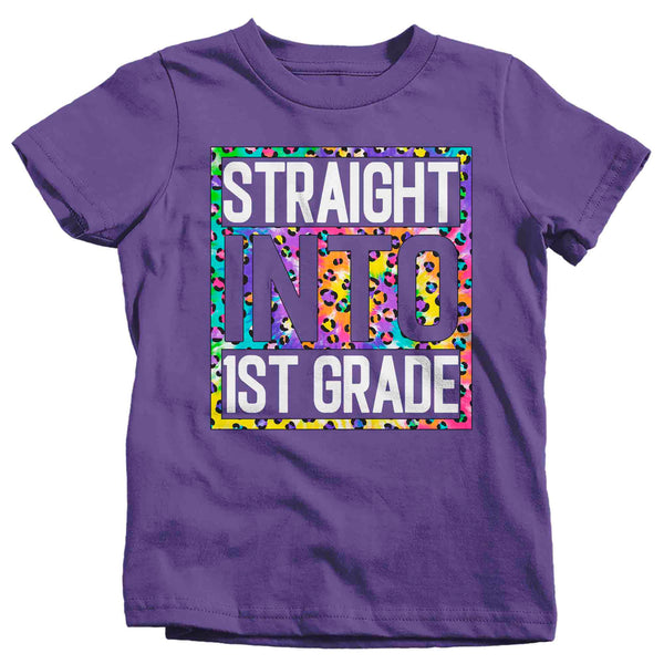 Kids Girl's 1st Grade Shirt Colorful Tie Dye Leopard Straight Into First Grade T Shirt Cute Back To School Shirt Gift TShirt-Shirts By Sarah