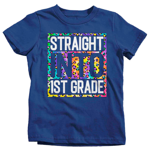 Kids Girl's 1st Grade Shirt Colorful Tie Dye Leopard Straight Into First Grade T Shirt Cute Back To School Shirt Gift TShirt-Shirts By Sarah