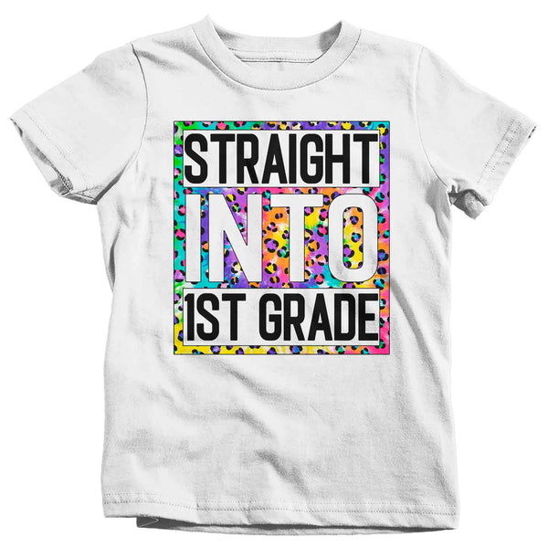 Kids Girl's 1st Grade Shirt Colorful Tie Dye Leopard Straight Into First Grade T Shirt Cute Back To School Shirt Gift TShirt-Shirts By Sarah