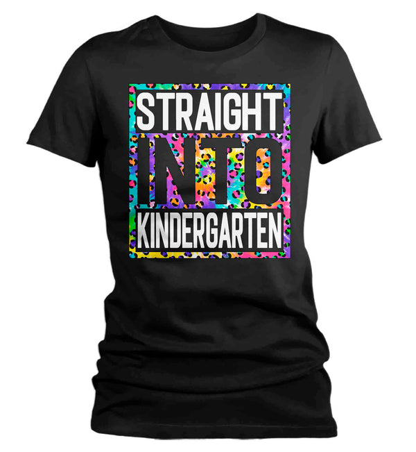 Women's Kindergarten Teacher Shirt Colorful Leopard Straight Into Kindergarten T Shirt Cute Back To School Shirt Teacher Gift TShirts-Shirts By Sarah