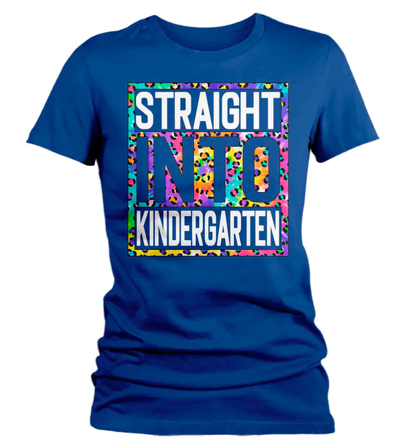 Women's Kindergarten Teacher Shirt Colorful Leopard Straight Into Kindergarten T Shirt Cute Back To School Shirt Teacher Gift TShirts-Shirts By Sarah