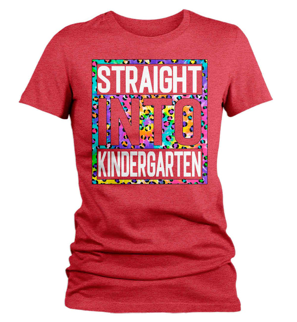 Women's Kindergarten Teacher Shirt Colorful Leopard Straight Into Kindergarten T Shirt Cute Back To School Shirt Teacher Gift TShirts-Shirts By Sarah