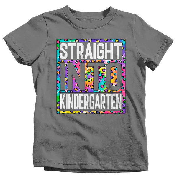 Kids Girl's Kindergarten Shirt Colorful Tie Dye Leopard Straight Into Kindergarten T Shirt Cute Back To School Shirt Gift TShirt-Shirts By Sarah