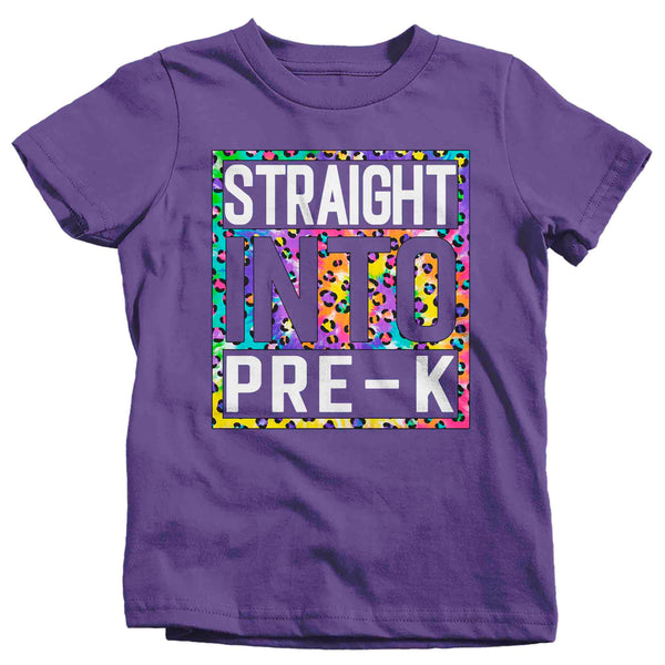 Kids Girl's Pre-K Shirt Colorful Tie Dye Leopard Straight Into Pre Kindergarten T Shirt Cute Back To School Shirt PreK Gift TShirt-Shirts By Sarah