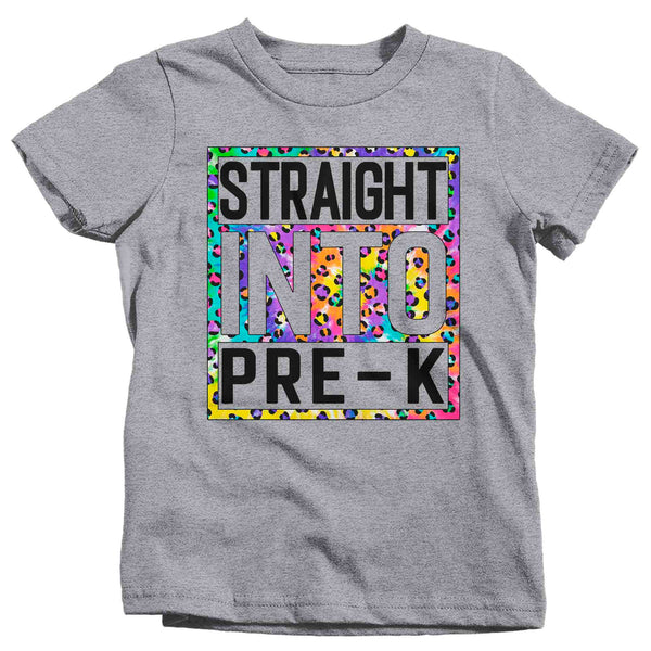 Kids Girl's Pre-K Shirt Colorful Tie Dye Leopard Straight Into Pre Kindergarten T Shirt Cute Back To School Shirt PreK Gift TShirt-Shirts By Sarah