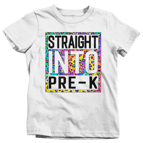 Kids Girl's Pre-K Shirt Colorful Tie Dye Leopard Straight Into Pre Kindergarten T Shirt Cute Back To School Shirt PreK Gift TShirt-Shirts By Sarah