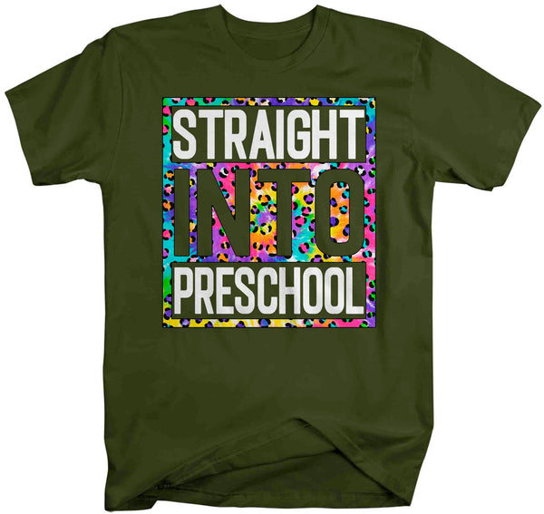 Men's Preschool Teacher Shirt Colorful Leopard Straight Into Preschool T Shirt Cute Back To School Shirt Preschool Teacher Gift TShirts-Shirts By Sarah