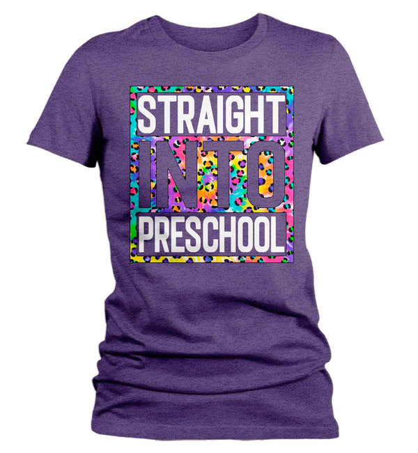 Women's Preschool Teacher Shirt Colorful Leopard Straight Into Preschool T Shirt Cute Back To School Shirt Preschool Teacher Gift TShirts-Shirts By Sarah