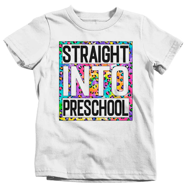 Kids Girl's Preschool Shirt Colorful Tie Dye Leopard Straight Into Preschool T Shirt Cute Back To School Shirt Preschool Gift TShirt-Shirts By Sarah