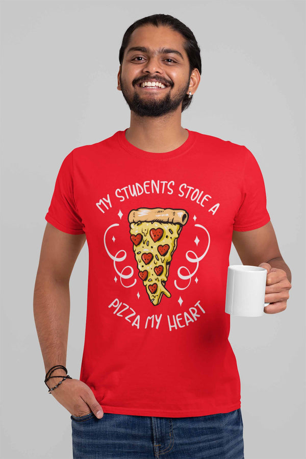 Men's Teacher T Shirt Valentine's Day Teacher Shirts Students Stole Pizza My Heart Valentines TShirt Cute Teacher Tee-Shirts By Sarah
