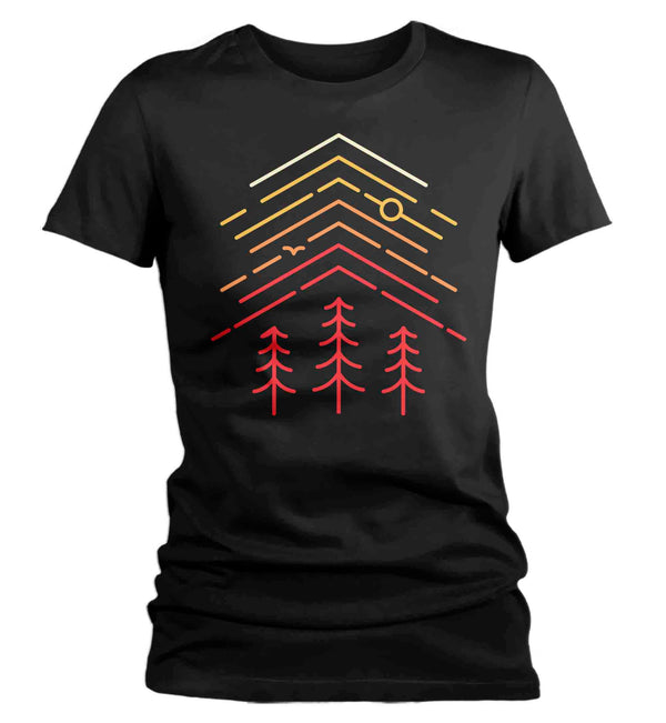 Women's Camping Tee Hipster Shirt Camper Shirts Camp Tent Forest Shirts Hipster Nature Shirt T Shirts Line Art Geometric Graphic Tee-Shirts By Sarah