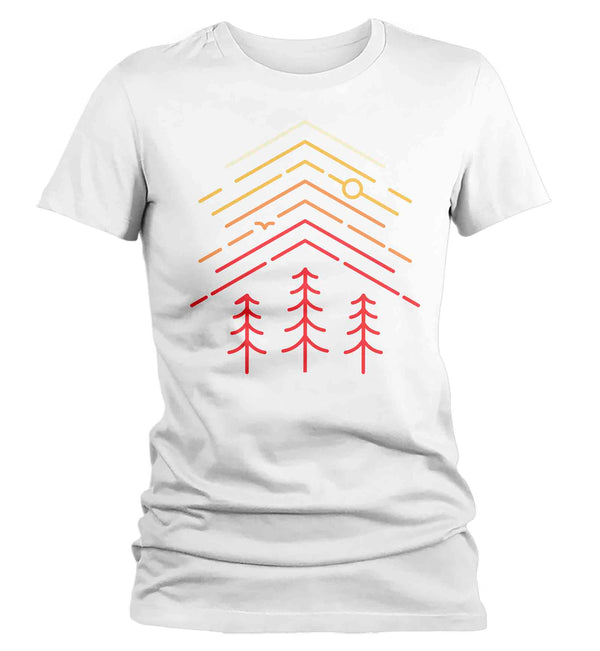 Women's Camping Tee Hipster Shirt Camper Shirts Camp Tent Forest Shirts Hipster Nature Shirt T Shirts Line Art Geometric Graphic Tee-Shirts By Sarah