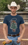 Men's Christmas Tree Shirt Cowboy XMas Lights Boots T Shirt Cute Tee Western Santa Hat Country Holiday Funny Graphic Tshirt Unisex Man