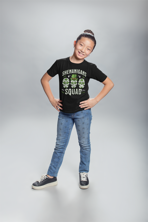 Kids Funny Shenanigans Squad Shirt St. Patrick's Day T Shirt Sugar Skull Grunge Tshirt Graphic Tee Streetwear Youth Boy's Girl's-Shirts By Sarah