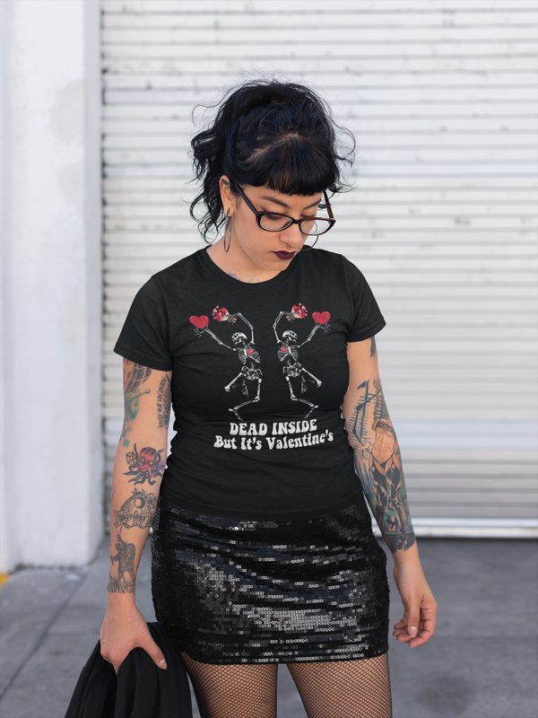 Women's Valentine's Day T Shirt Grunge Shirt Dead Inside Tee Skeleton TShirt Woman Ladies Graphic Pastel Grunge Clothing Top-Shirts By Sarah