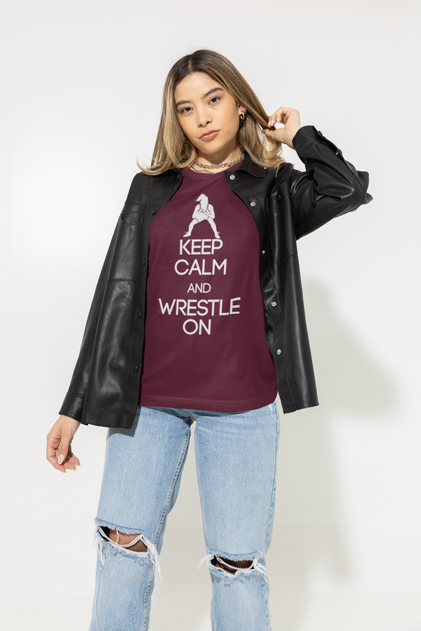 Men's Female Wrestling Shirt Keep Calm Wrestle On T-Shirt Girls Wrestling T Shirts Wrestler Gift Tee High School Unisex-Shirts By Sarah
