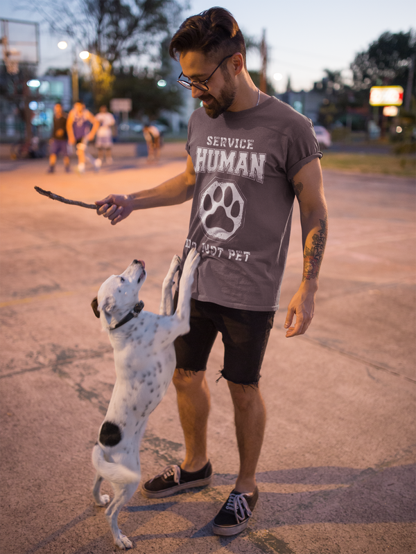 Men's Funny Dog Shirt Human Support Animal T Shirt Hipster Do Not Pet Dad Gift Cat Mom Doggy Pup Pet Parent Tee Unisex Man-Shirts By Sarah