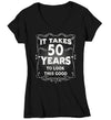 Women's V-Neck Funny 50th Birthday T-Shirt It Takes Fifty Years Look This Good Shirt Gift Idea Vintage Tee 50 Years Ladies V-Neck