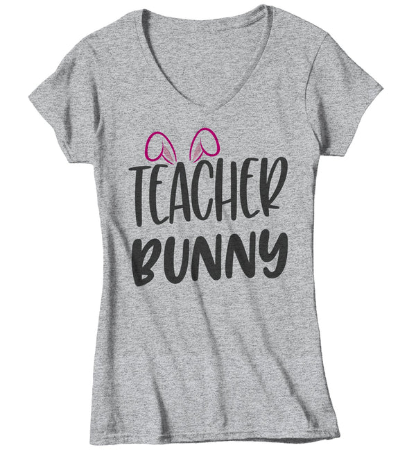 Women's Easter Shirt Teacher Bunny T-Shirts Cute Teachers Bunny Ears Easter TShirt Easter Tee Teacher Shirt-Shirts By Sarah