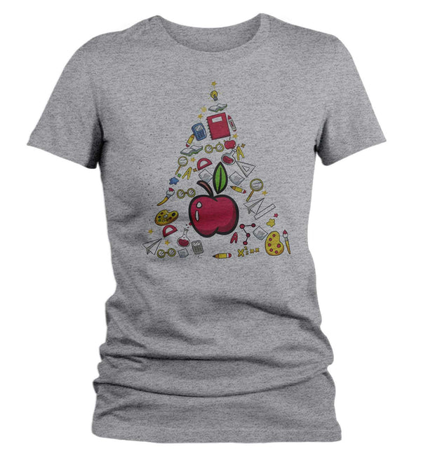 Women's Teacher Christmas Tree T Shirt Christmas Shirts School Shirt Tree Shirt Cute Christmas Shirt For Teachers-Shirts By Sarah