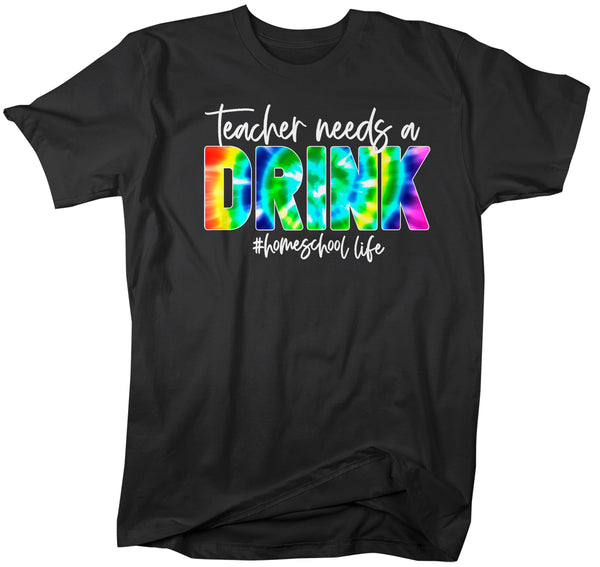 Men's Funny Home School Mom T Shirt Dad Teacher Needs A Drink HomeSchool Life Shirt Quarantine Remote Learning Tee-Shirts By Sarah