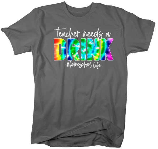 Men's Funny Home School Mom T Shirt Dad Teacher Needs A Drink HomeSchool Life Shirt Quarantine Remote Learning Tee-Shirts By Sarah