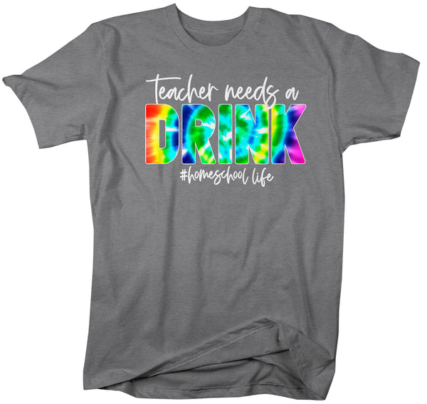 Men's Funny Home School Mom T Shirt Dad Teacher Needs A Drink HomeSchool Life Shirt Quarantine Remote Learning Tee-Shirts By Sarah