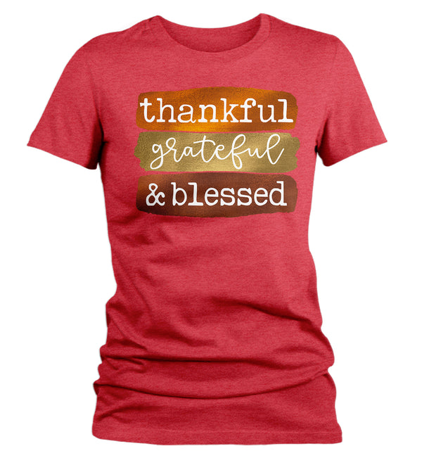 Women's Blessed T Shirt Thanksgiving Shirt Fall Brush Strokes Shirt Thankful Grateful Blessed Boho Cute Fall Season Tee-Shirts By Sarah
