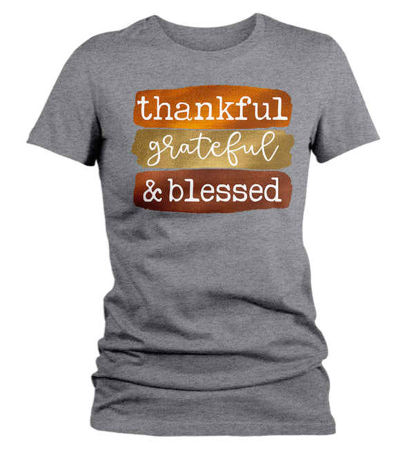 Women's Blessed T Shirt Thanksgiving Shirt Fall Brush Strokes Shirt Thankful Grateful Blessed Boho Cute Fall Season Tee-Shirts By Sarah
