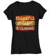 Women's V-Neck Blessed T Shirt Thanksgiving Shirt Fall Brush Strokes Shirt Thankful Grateful Blessed Boho Cute Fall Season Tee