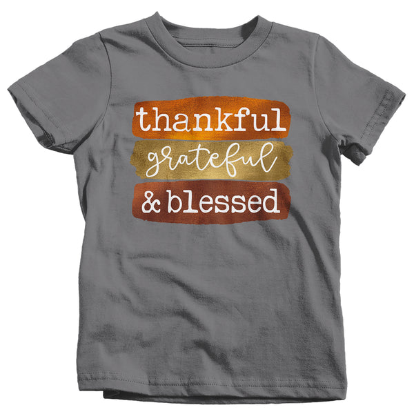 Kids Blessed T Shirt Thanksgiving Shirt Fall Brush Strokes Shirt Thankful Grateful Blessed Boho Cute Fall Season Tee-Shirts By Sarah