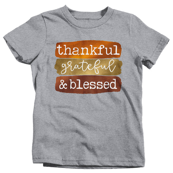 Kids Blessed T Shirt Thanksgiving Shirt Fall Brush Strokes Shirt Thankful Grateful Blessed Boho Cute Fall Season Tee-Shirts By Sarah