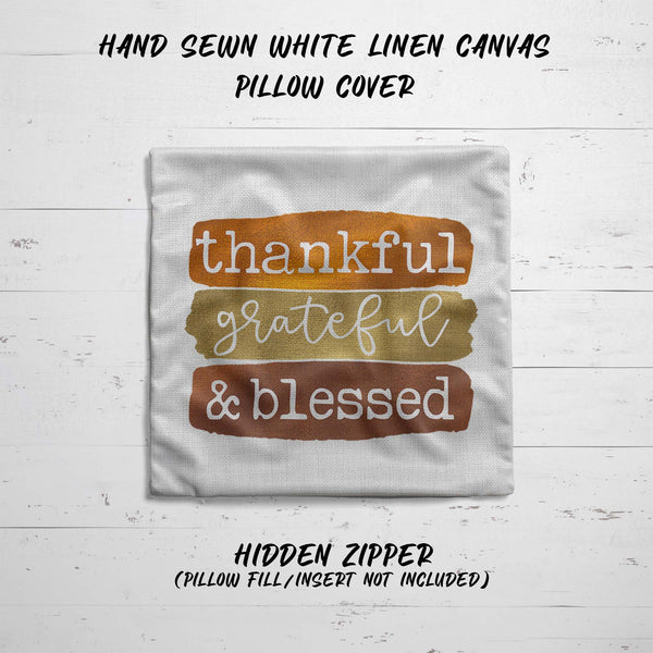 Blessed Pillow Cover Thanksgiving Throw Pillow Case Fall Brush Strokes Thankful Grateful Blessed Boho Cute Fall 15.75