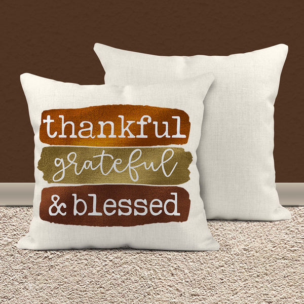 Blessed Pillow Cover Thanksgiving Throw Pillow Case Fall Brush Strokes Thankful Grateful Blessed Boho Cute Fall 15.75