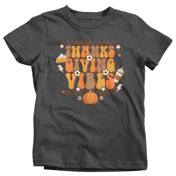 Kids Funny Thanksgiving T-Shirt Retro Vibes Shirt Thanks Giving Tee Vintage Turkey Day Festive Holiday Graphic Tshirt Unisex Youth-Shirts By Sarah