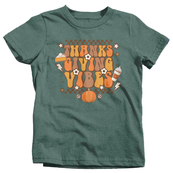 Kids Funny Thanksgiving T-Shirt Retro Vibes Shirt Thanks Giving Tee Vintage Turkey Day Festive Holiday Graphic Tshirt Unisex Youth-Shirts By Sarah