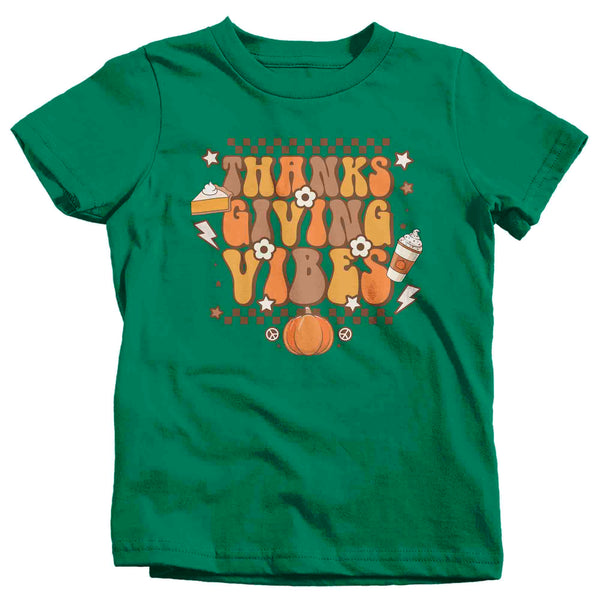 Kids Funny Thanksgiving T-Shirt Retro Vibes Shirt Thanks Giving Tee Vintage Turkey Day Festive Holiday Graphic Tshirt Unisex Youth-Shirts By Sarah