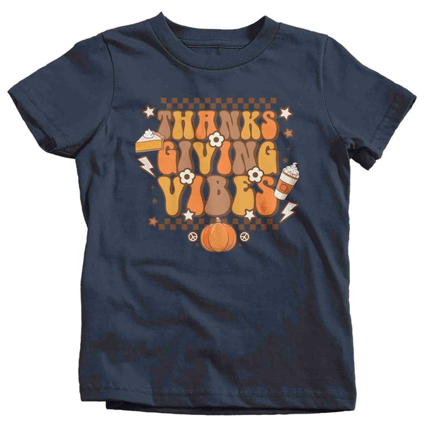 Kids Funny Thanksgiving T-Shirt Retro Vibes Shirt Thanks Giving Tee Vintage Turkey Day Festive Holiday Graphic Tshirt Unisex Youth-Shirts By Sarah