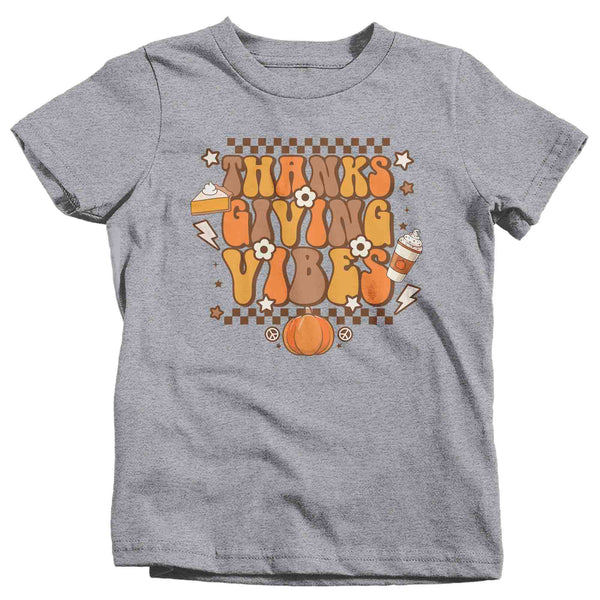 Kids Funny Thanksgiving T-Shirt Retro Vibes Shirt Thanks Giving Tee Vintage Turkey Day Festive Holiday Graphic Tshirt Unisex Youth-Shirts By Sarah