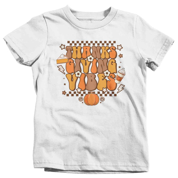 Kids Funny Thanksgiving T-Shirt Retro Vibes Shirt Thanks Giving Tee Vintage Turkey Day Festive Holiday Graphic Tshirt Unisex Youth-Shirts By Sarah